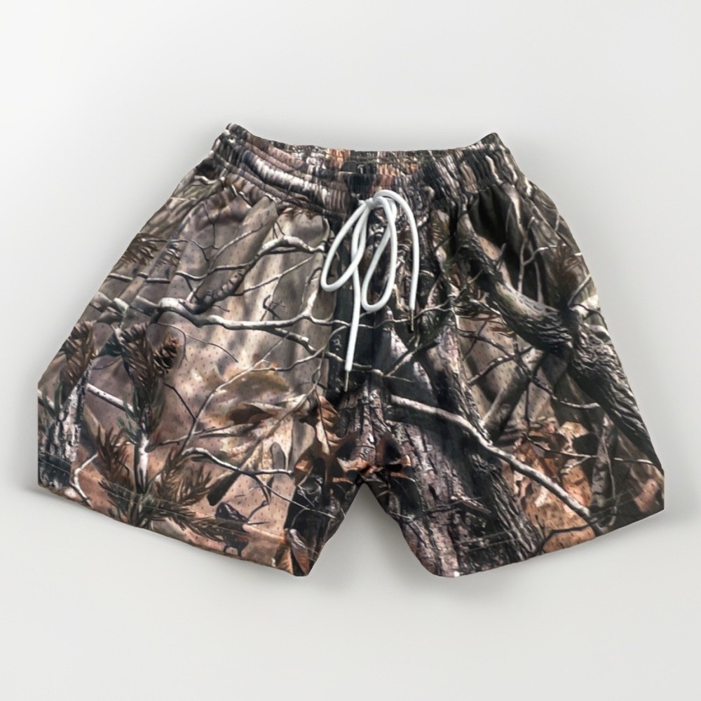 Sooluness Camouflage Shorts Men Small Elastic Waist Drawstring Flat Front Casual
