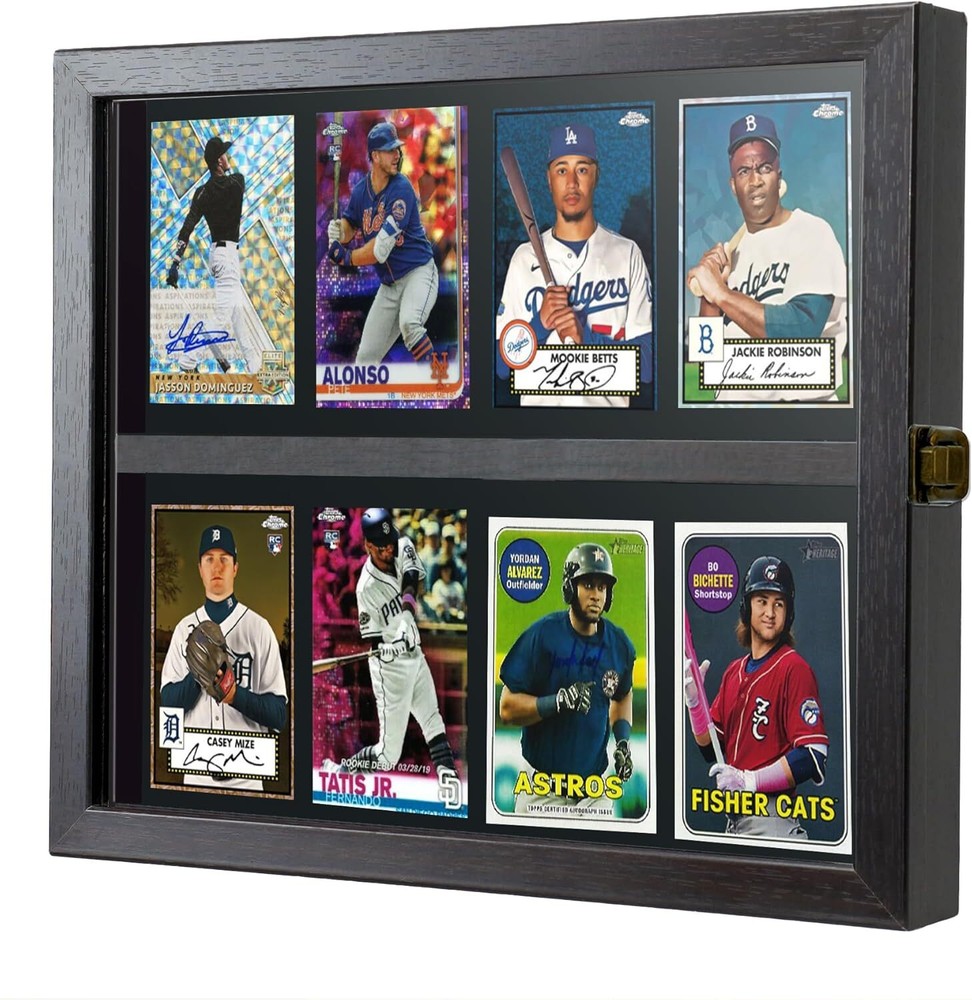 8-Piece Wood & Glass Graded Trading Card Display Case for PSA Slab Sports Cards