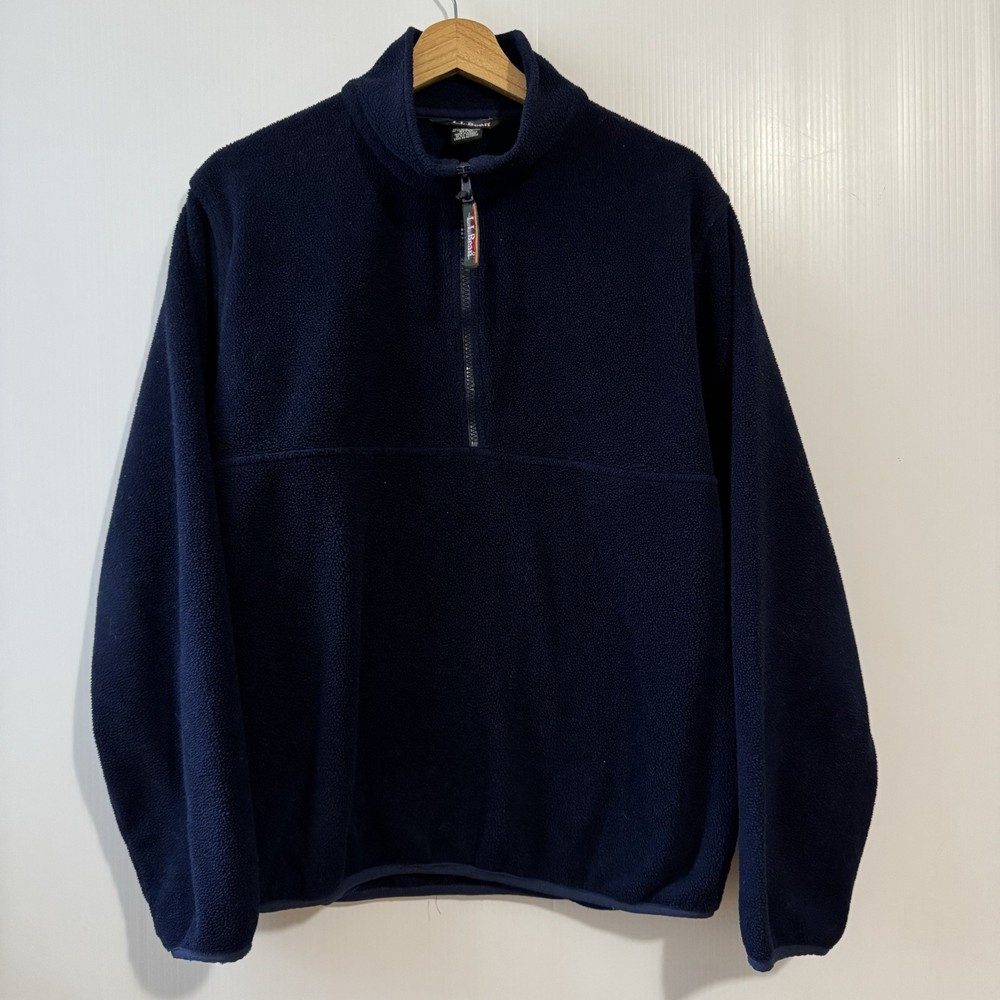 Vintage LL Bean Fleece Mens M/Reg Navy Blue 1/4 Zip Pullover Sweater Polartec