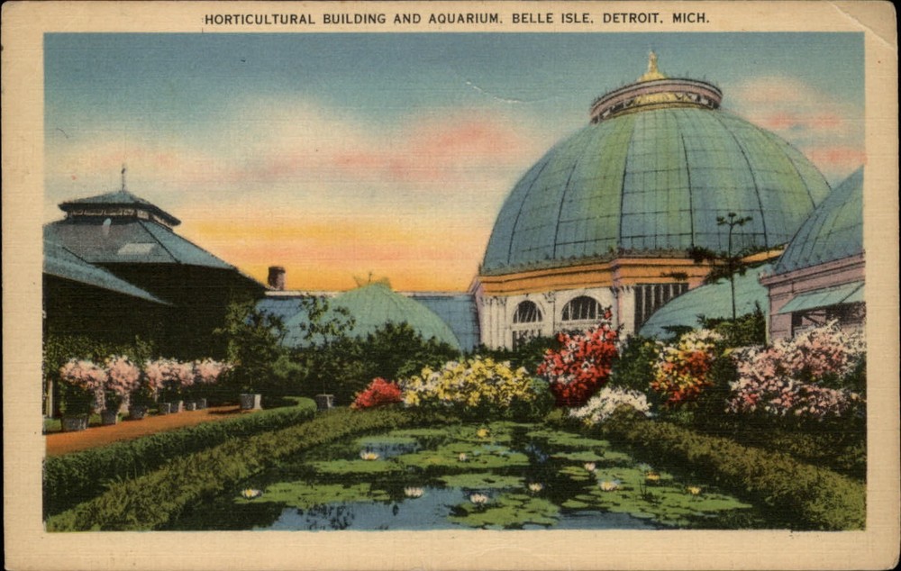 Michigan Detroit Belle Isle Horticultural Bldg Aquarium  1930s linen  ~ s0169