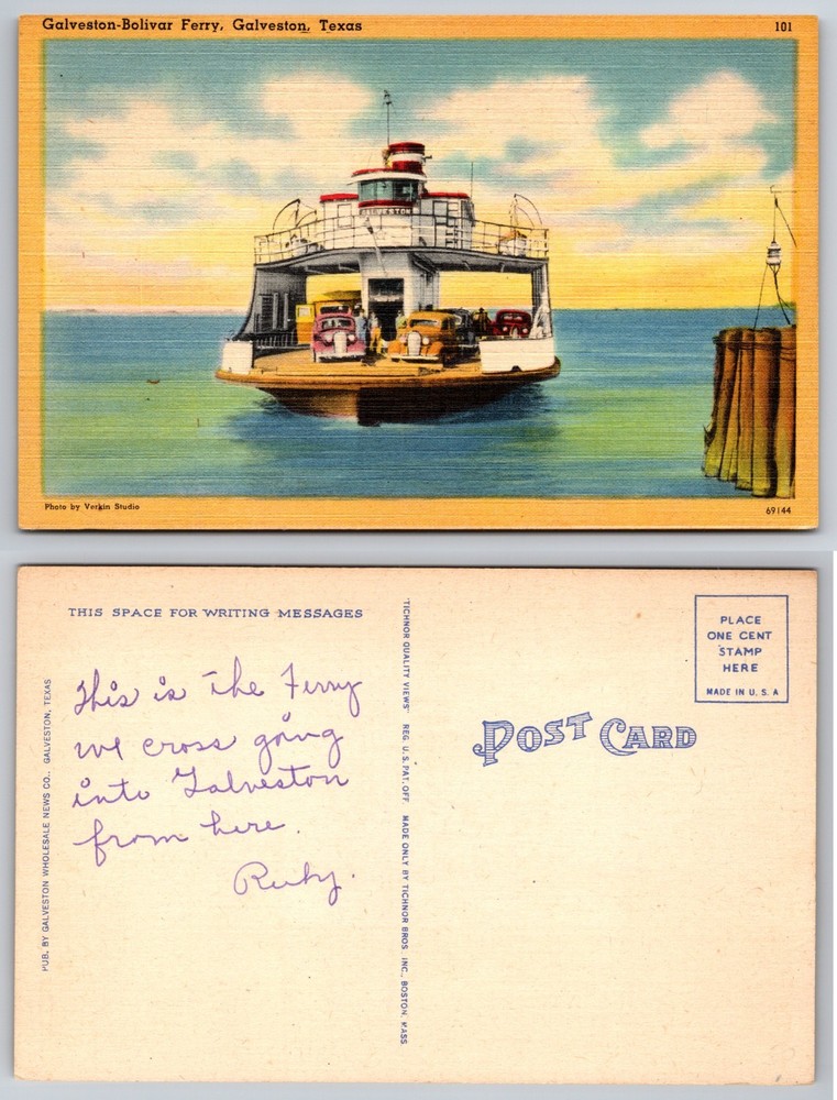 Galveston Bolivar Ferry Galveston Texas Postcard