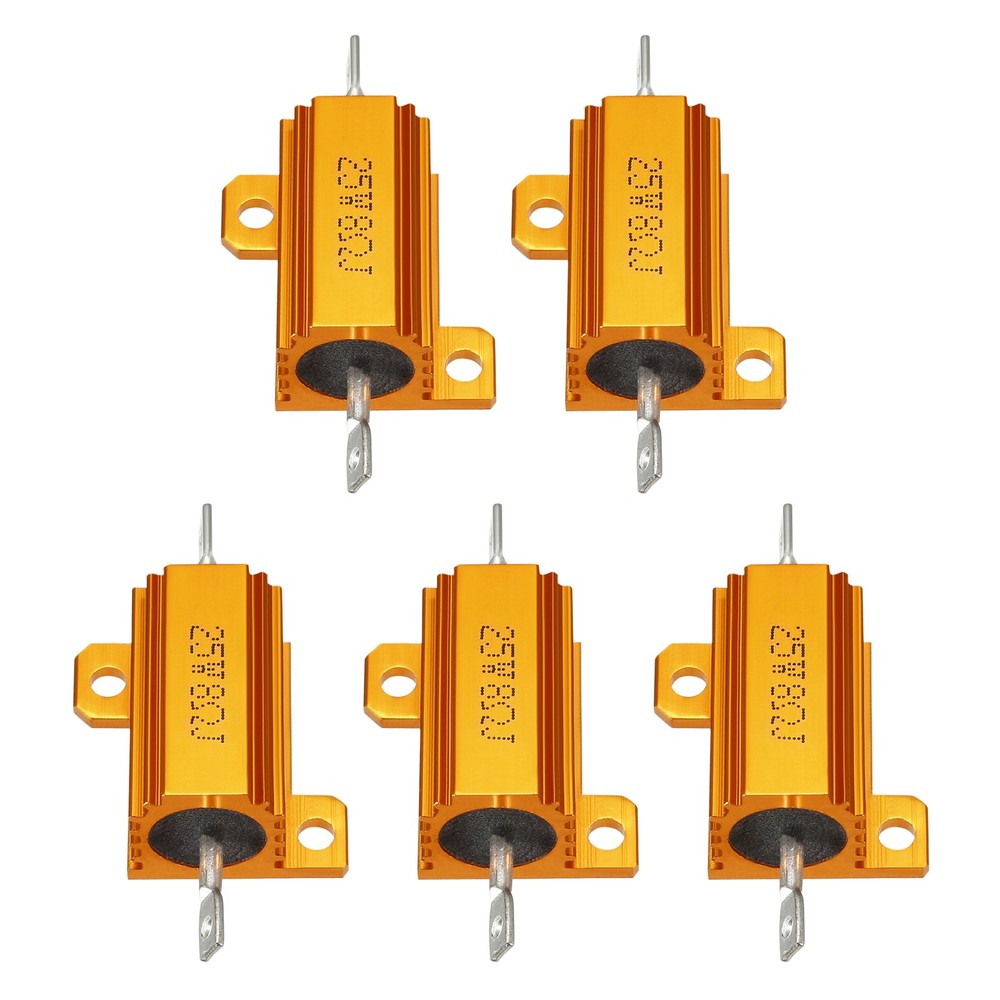 5 Pcs Aluminum Case Resistor, Great for Daily Use (Gold, 25W 8 Ohm)