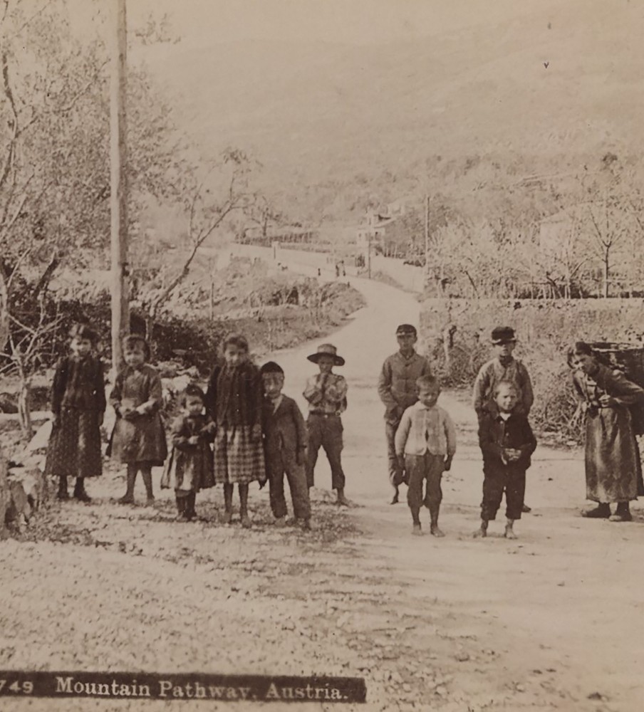 Children along a Mountain Pathway Austria Alfred Campbell Stereoview 1896