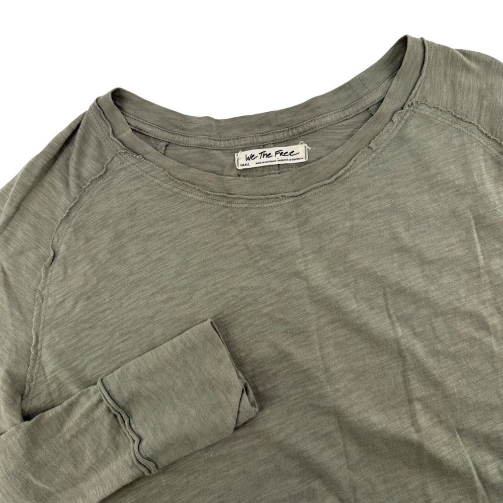 We The Free Free People Olive Green Slub Cotton Long Sleeve Thumbhole Top Small