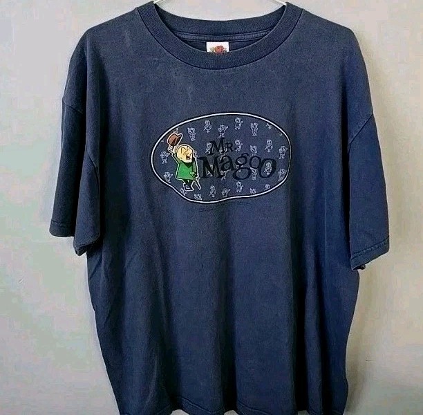 Vintage Mr Magoo T Shirt XL Fruit Of The Loom Heavy Cotton Blue Cartoon Graphic