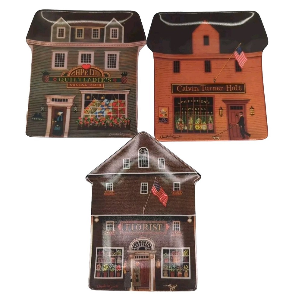 Charles Wysocki Bradford Exchange Folk Town Porcelain Wall Plates Set of 3 1996