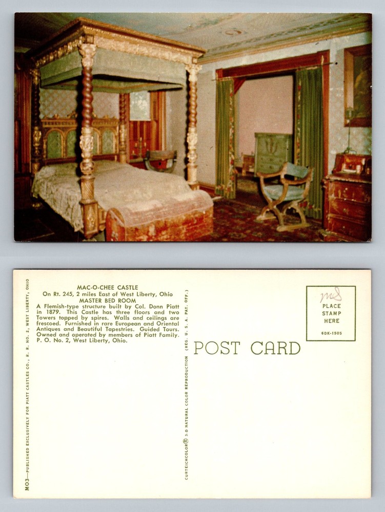 West Liberty, OH-Ohio, Mac-O-Chee Castle Master Bed Room Vintage Postcard