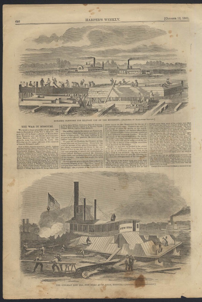 Civil War Missouri / Pensacola Dry Dock burnt Harper's page 10/12 1861 Civil War