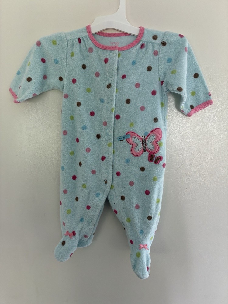 Carter's Baby Girl Rainbow Polka Dot Butterfly French Terry Sleep & Play Blue 3M