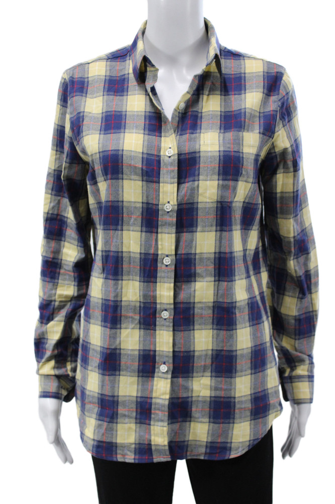 Marie Marot Women Blue Cotton Plaid Collared Button Up Long Sleeve Size XSFree Shipping in US $100+ Orders | $6.95 Orders Below