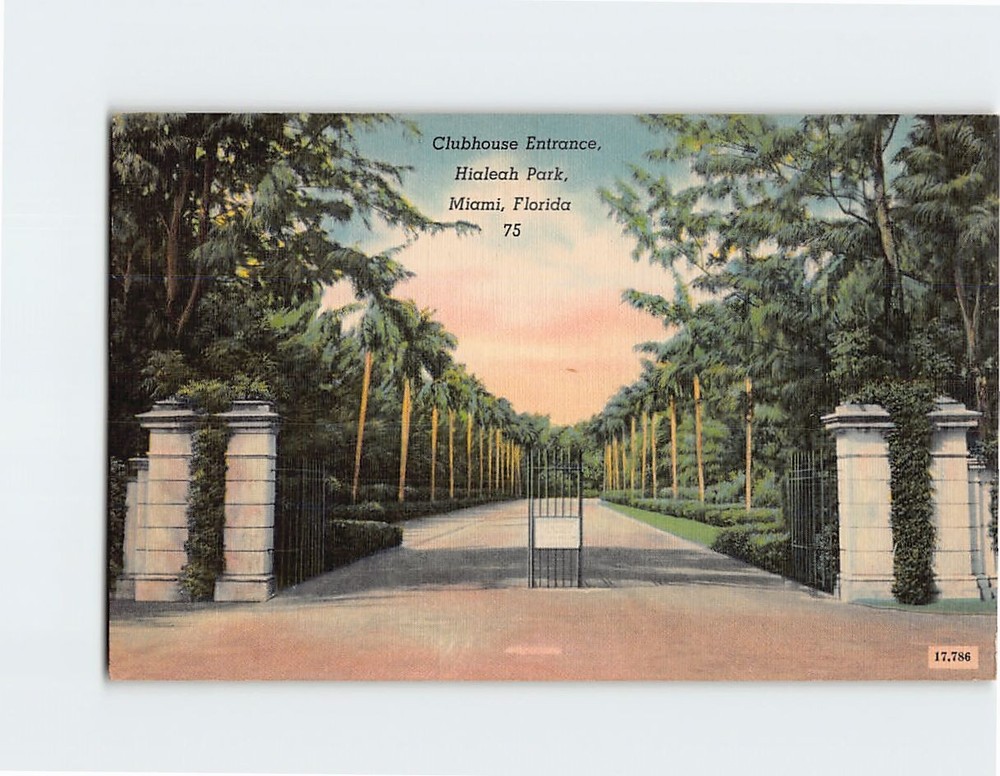 Postcard Clubhouse Entrance Hialeah Park Miami Florida USA