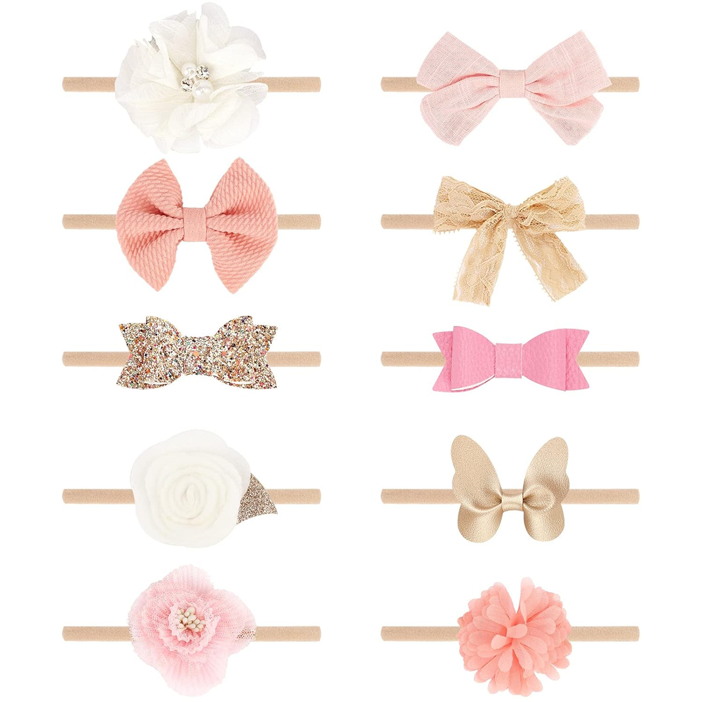 BQUBO Baby Girl Headbands with Bows Nylon Hairbands Handmade Hair Accessories fo