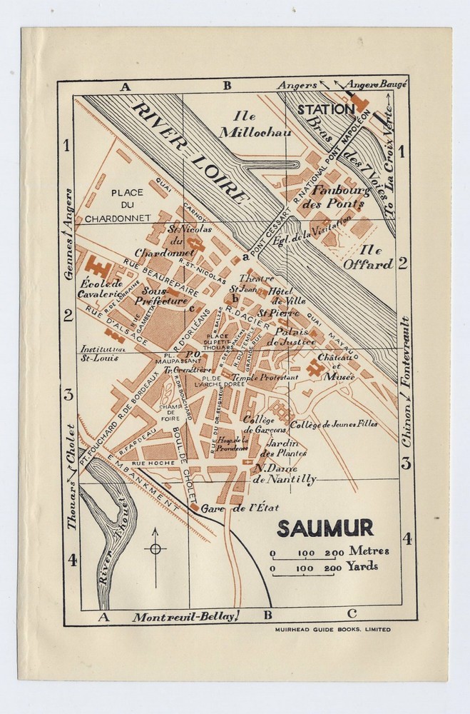 1926 Original Vintage City Map Of Saumur / Maine-Et-Loire / France