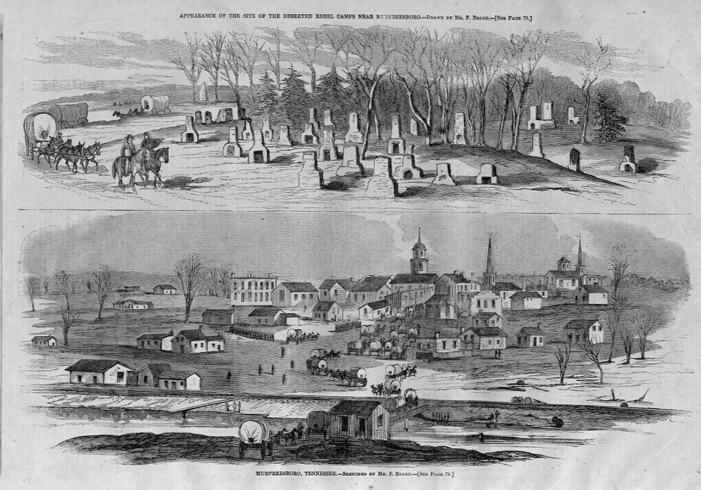 MURFREESBORO TENNESSEE CIVIL WAR HISTORY DESERTED REBEL CAMPS HORSES WAGON TRAIN