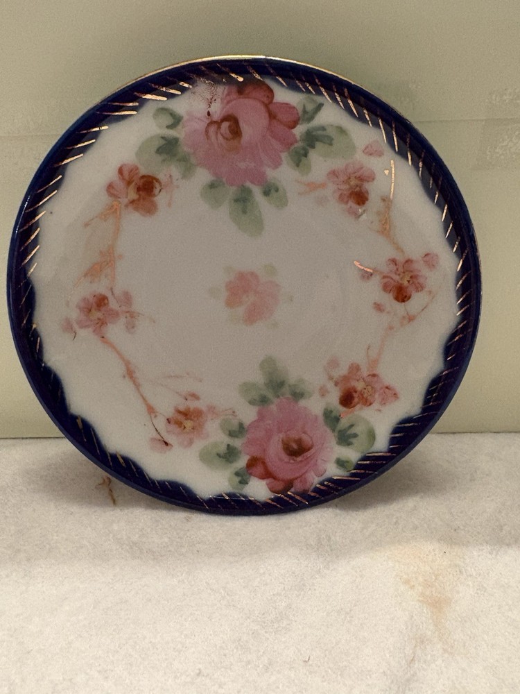 Nippon gold gilt painted pink cabbage roses fuchsia and gold gilt plate 1920s