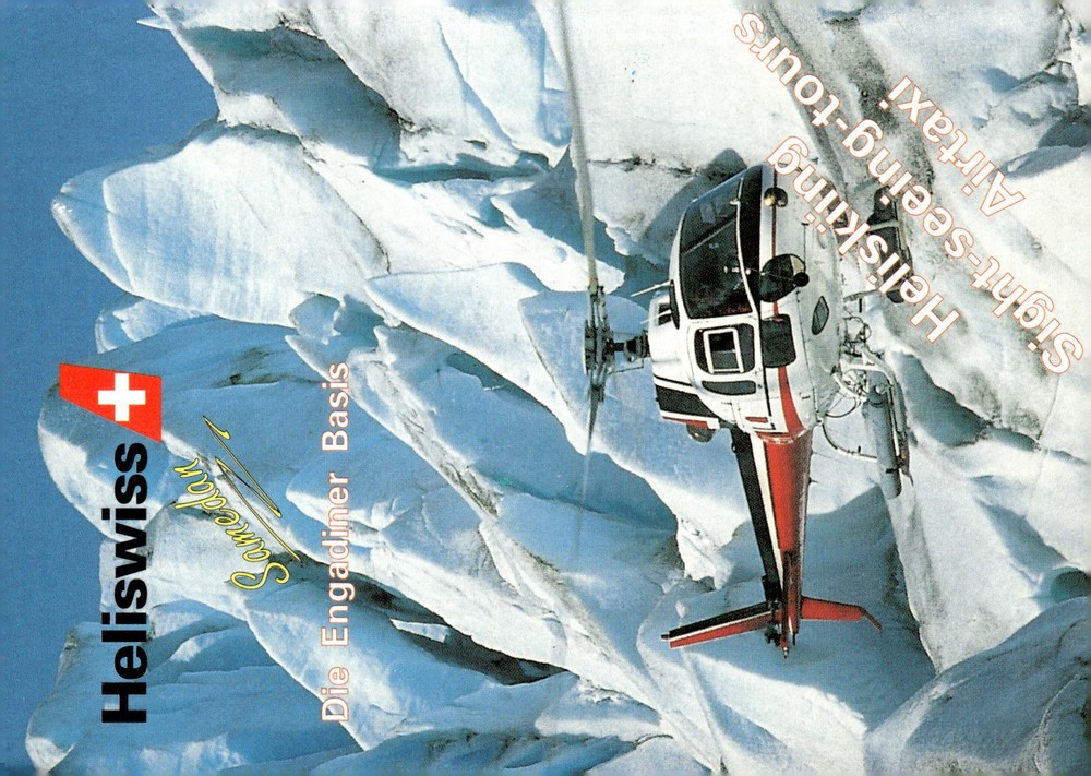 1995 Heliswiss Samedan Switzerland Alpine Heliskiing Aviation Advertising Flyer