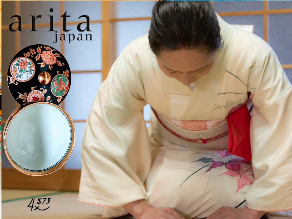 Arita Ware Tea Cup With Lid 4-Piece Set  Black and Gold.NEW.