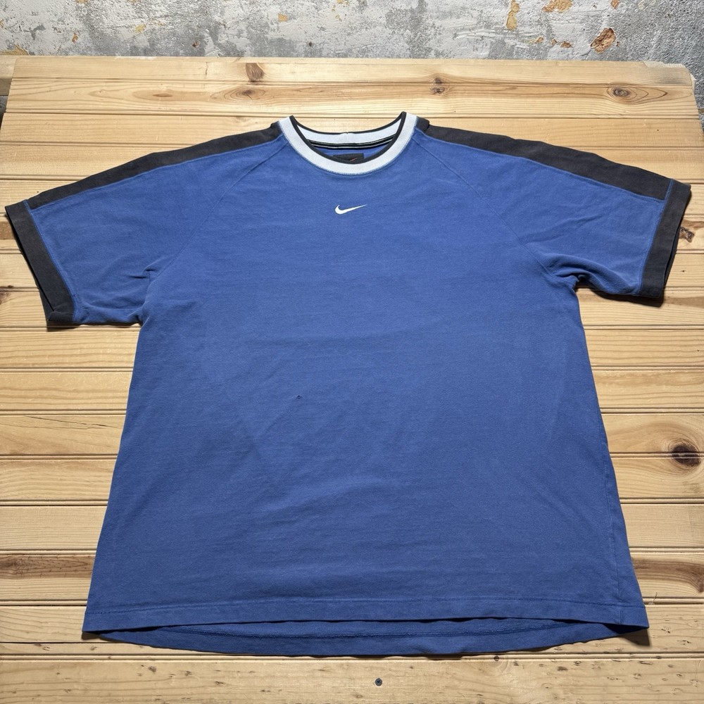 Vintage 90s Nike Essential Embroidered Center Swoosh Faded Shirt Size 2XL Blue