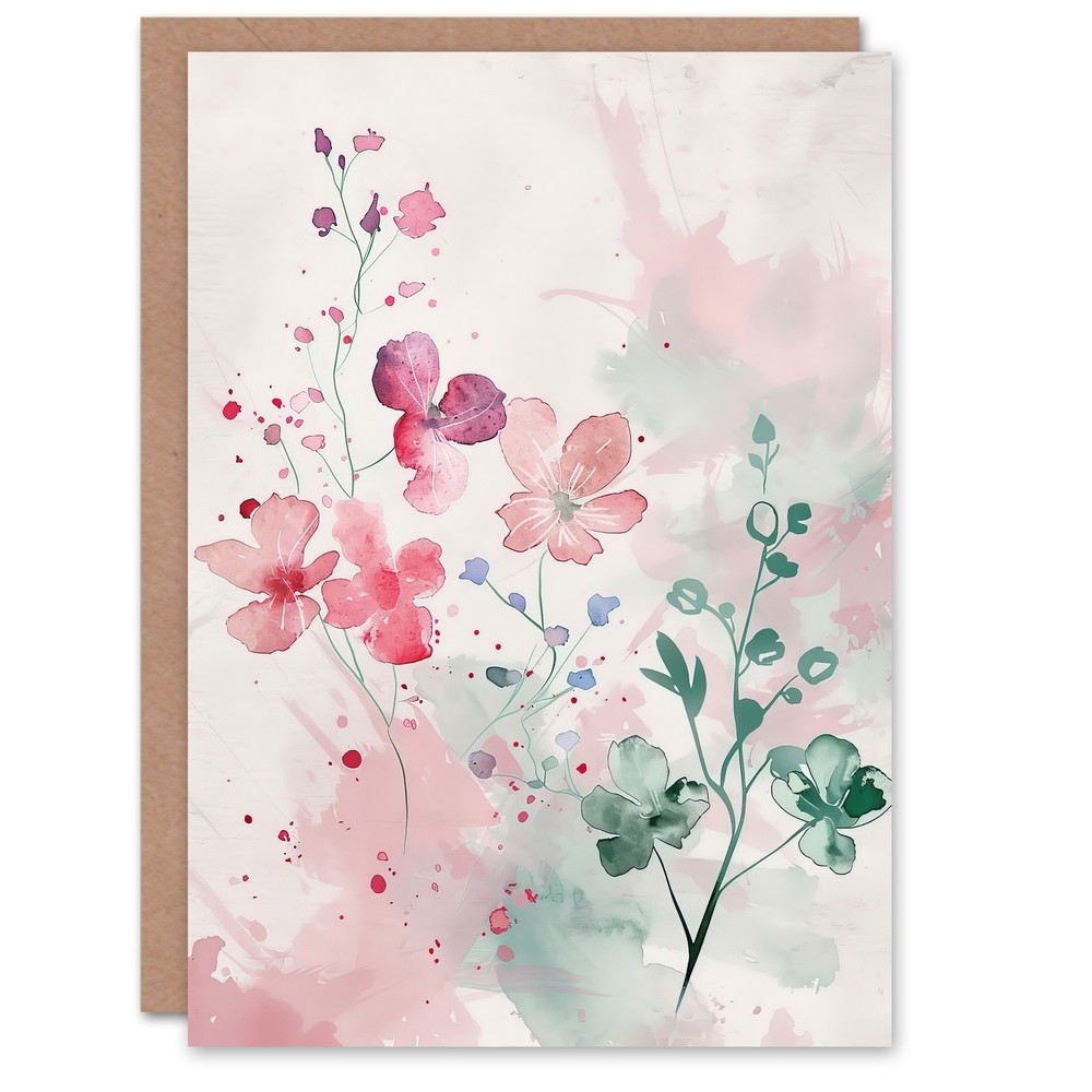 Greeting Card Pretty Light Geranium Flowers Pastel Watercolour Blank Birthday