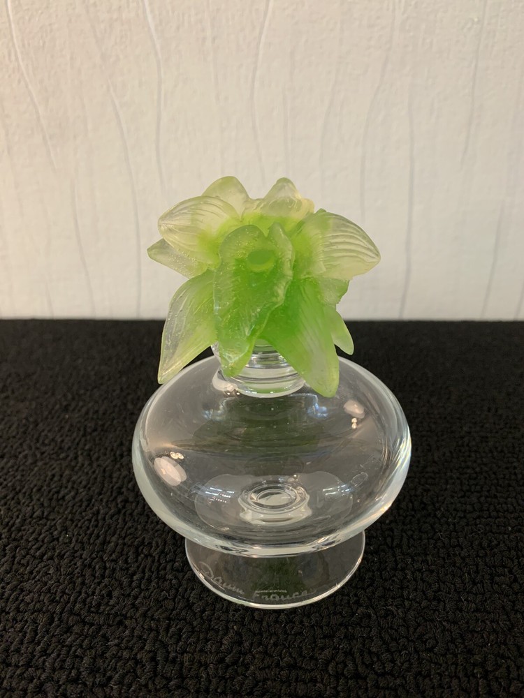 Clear Green Flower Crystal Perfume Bottle Daum France