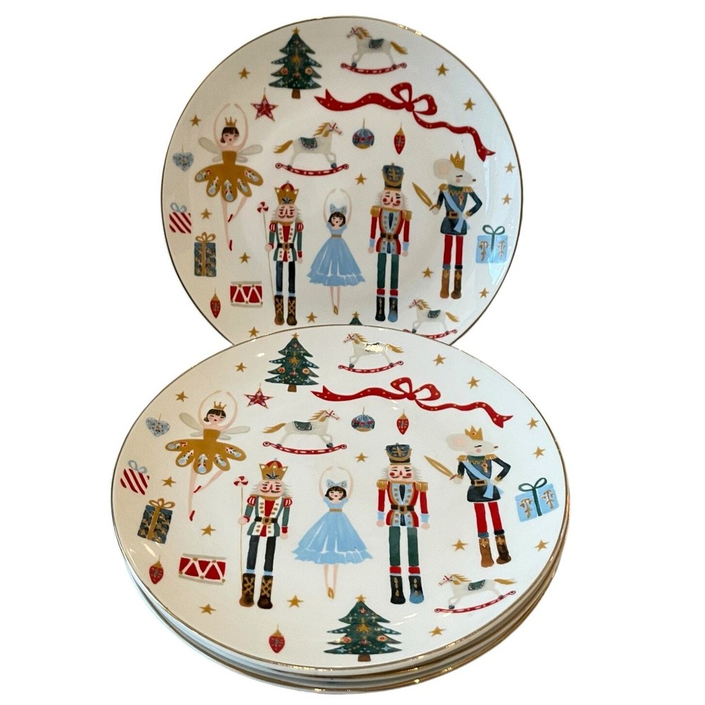 Grace Teaware NUTCRACKER BALLET Salad Plates 8in Set of 4 Christmas Holiday New