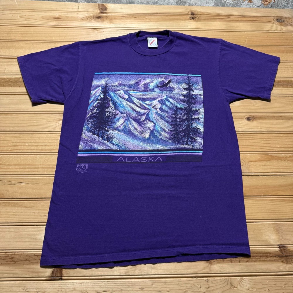 Vintage 1991 Real American Alaska Mountain Eagle Graphic T-Shirt USA - Large