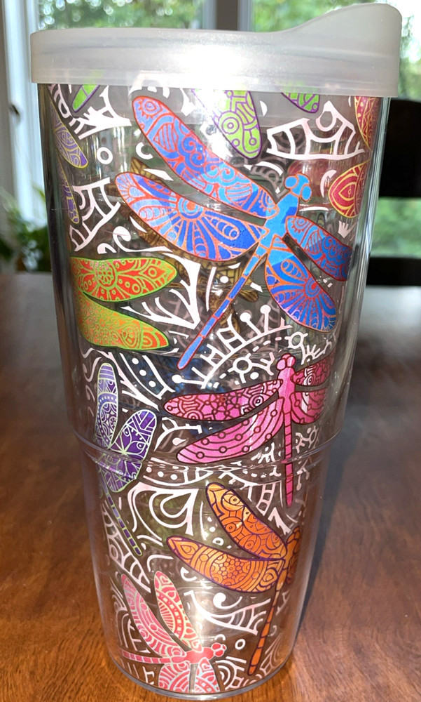 New TERVIS Tumbler 24 Oz. Travel Cup Dragonfly Mandala With Lid Made In USA