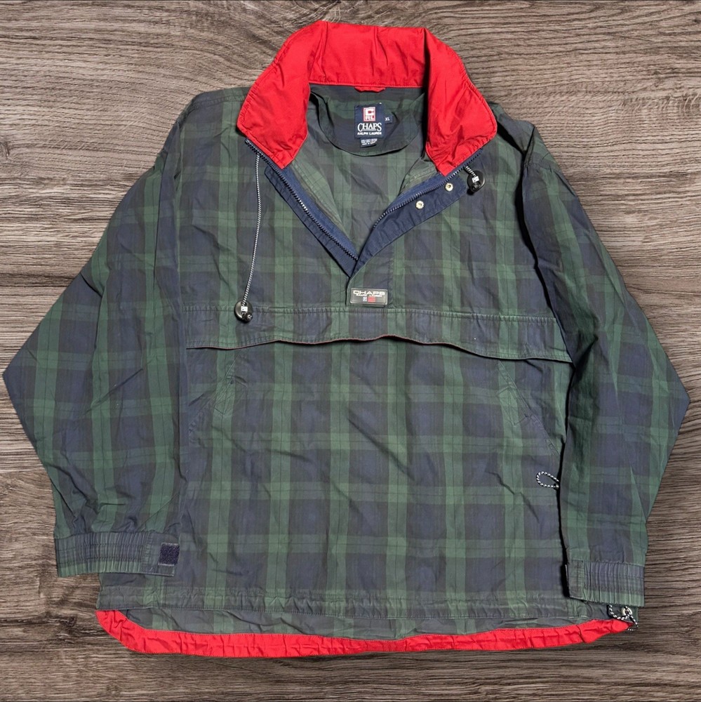 Vintage 90s Ralph Lauren Chaps Plaid Wind Breaker XL Polo Hooded Jacket