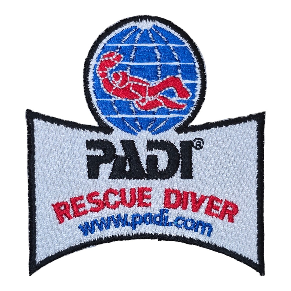 PADI RESCUE DIVER EMBLEM SCUBA DIVING IRON ON PATCH SPORTS GAME COLLECTOR