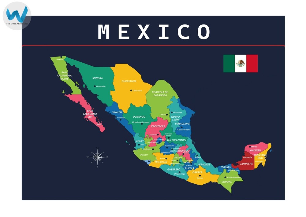 Vibrant Mexico Map Poster - Detailed Wall Art in Multiple Sizes 12X16 to 24X36