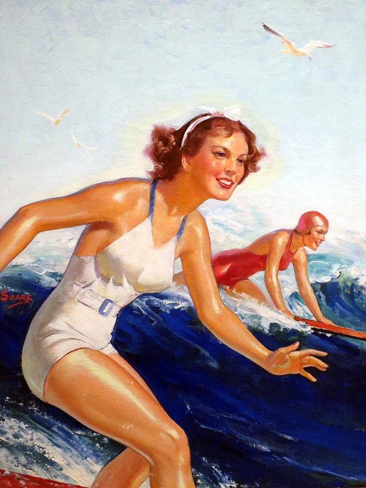Sea Wave Surfer Girl Woman W. Soare Accent Tile Mural Kitchen Backsplash Ceramic