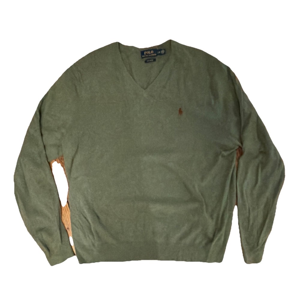 Polo Ralph Lauren Pima Cotton Knit Green V-Neck Pullover Sweater Men’s L