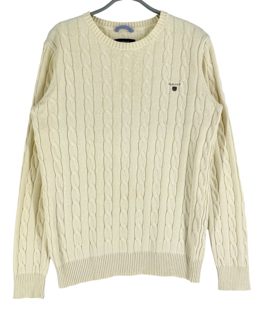 Gant Men Crew Neck Knitted Cotton Jumper Pullover Sweater Size S