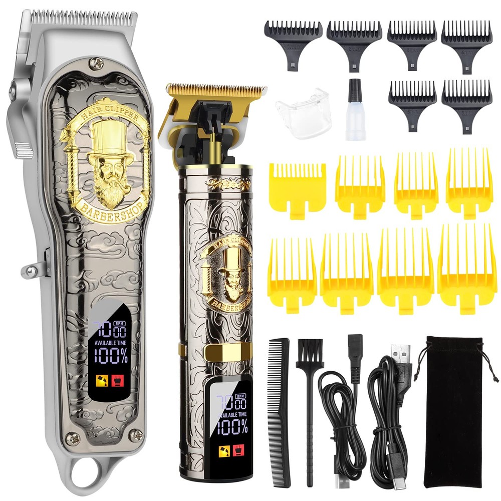 Men's Professional Cordless Hair Clipper & T-Blade Trimmer Set Rechargeable  