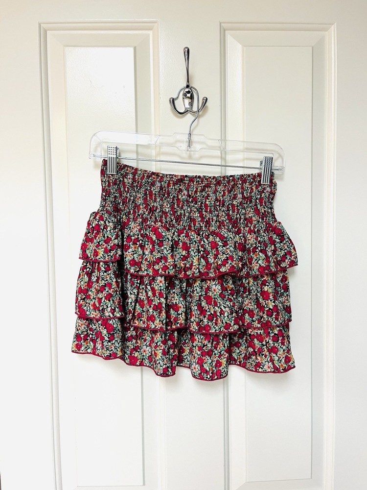 SHEIN Floral Tiered Miniskirt Smocked Elastic Top Size Women’s 2/XS