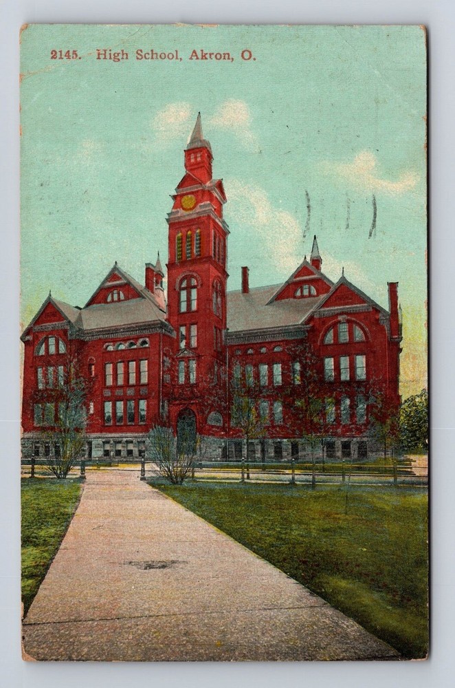 Akron OH-Ohio, Panoramic View High School, Antique Vintage c1910 Postcard