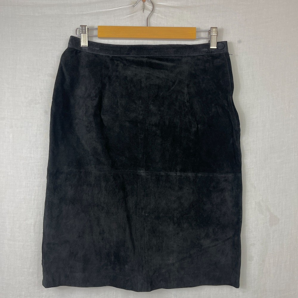 Black Suede Leather Pencil Skirt Womens 30
