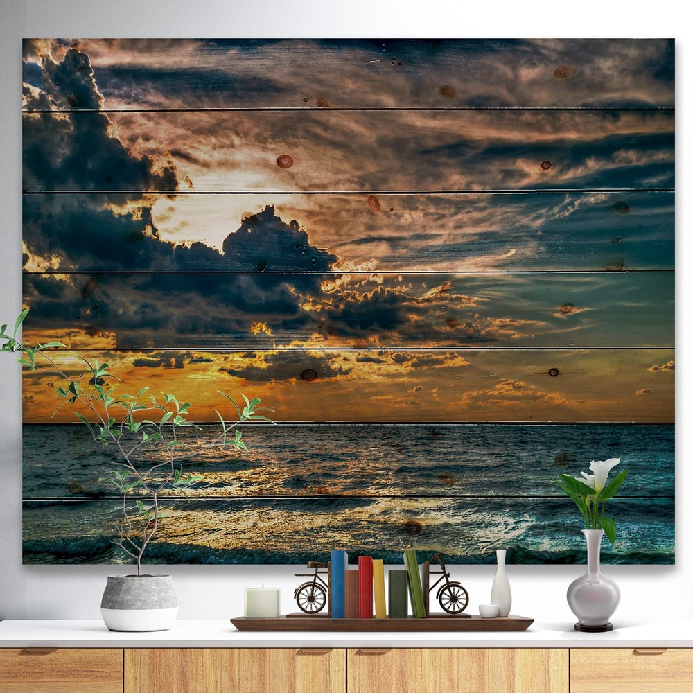 Designart 'Sun Break over Blue Ocean' Seashore Print on  Small