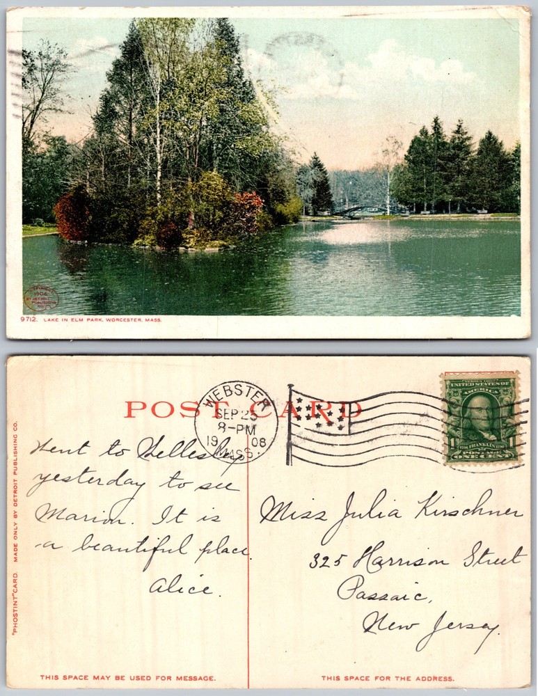Lake In The Park Webster Massachusetts Trees Water Postcard