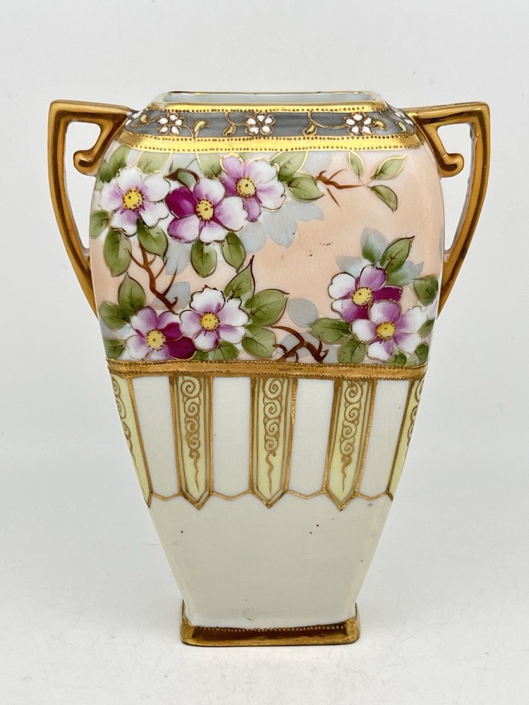 Antique Nippon Hand Painted Morimura Bros Vase 1906-1921 Floral 7” Tall