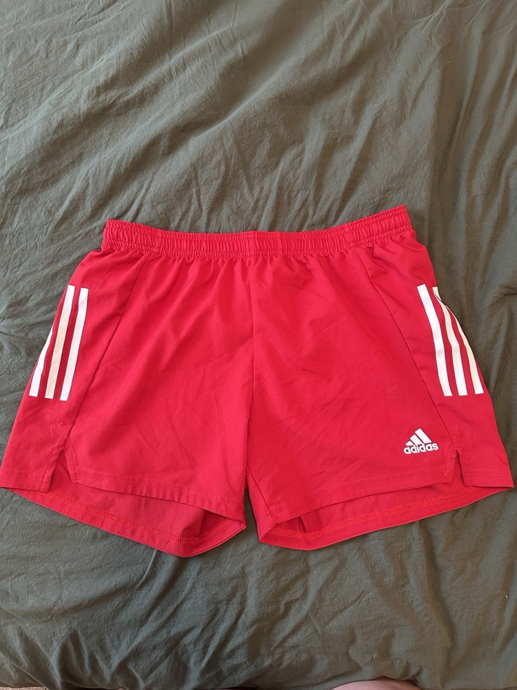 adidas Men's Red/White 3-Stripes Soccer Athletic Shorts Size L Drawstring