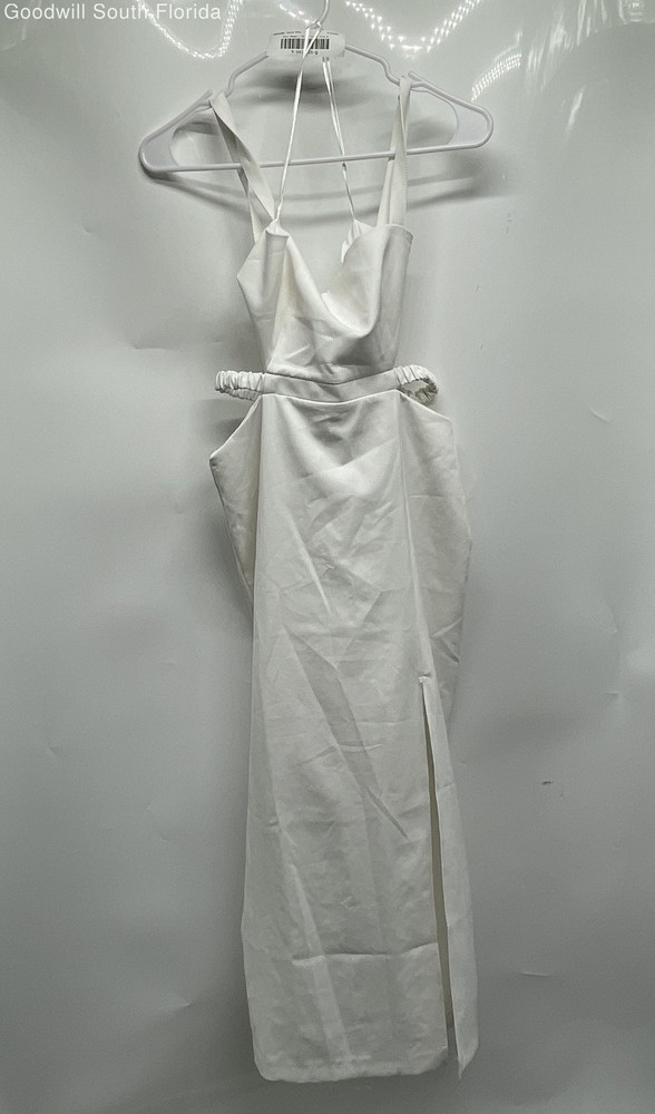 Zara Womens White Sleeveless Cut Out Waist Regular Fit Back Zip Maxi Dress Sz M