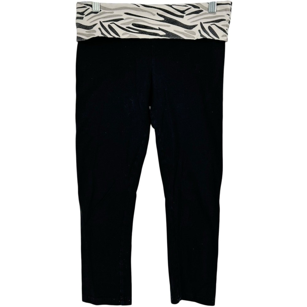 Vintage y2k Women's Black Zebra Print Energie Fold Over Leggings Capris Sz Small