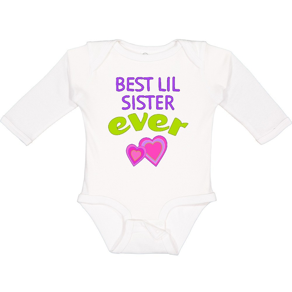 Inktastic Best Lil Sister Ever Long Sleeve Creeper Siblings Hearts Pink Love Sis