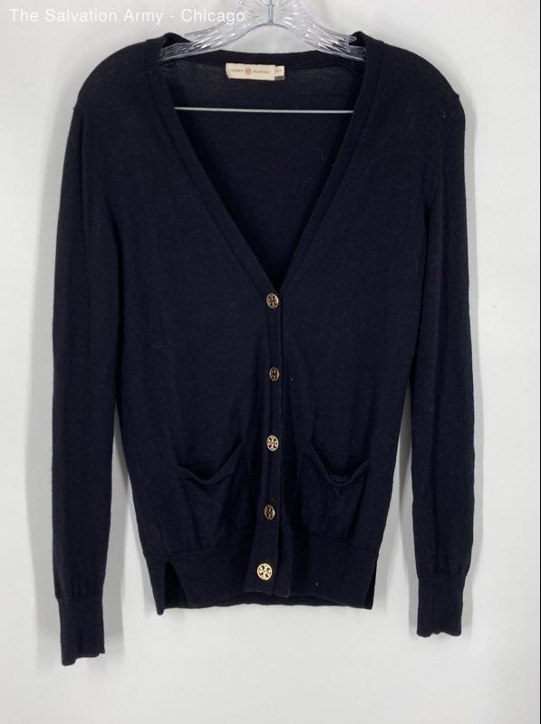 Tory Burch Womens Navy Blue Wool Long Sleeve Knit Cardigan Sweater Size XS