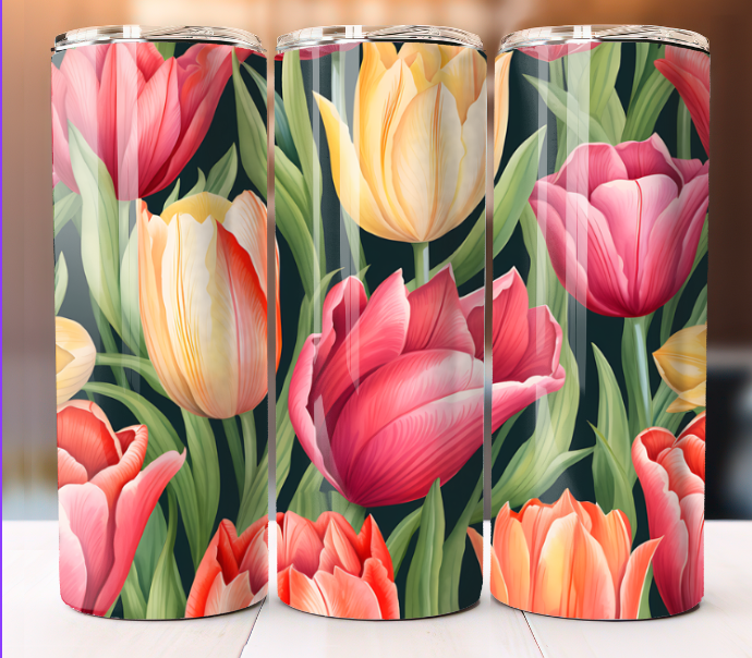 20oz Tulips Floral Bloom Patterly Tumbler with Lid and Straw