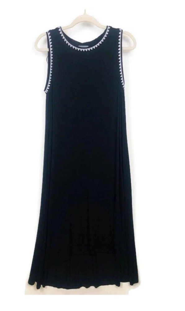 Vince Camuto Sleeveless Jersey Knit Maxi Dress Black Womens Small White Trim