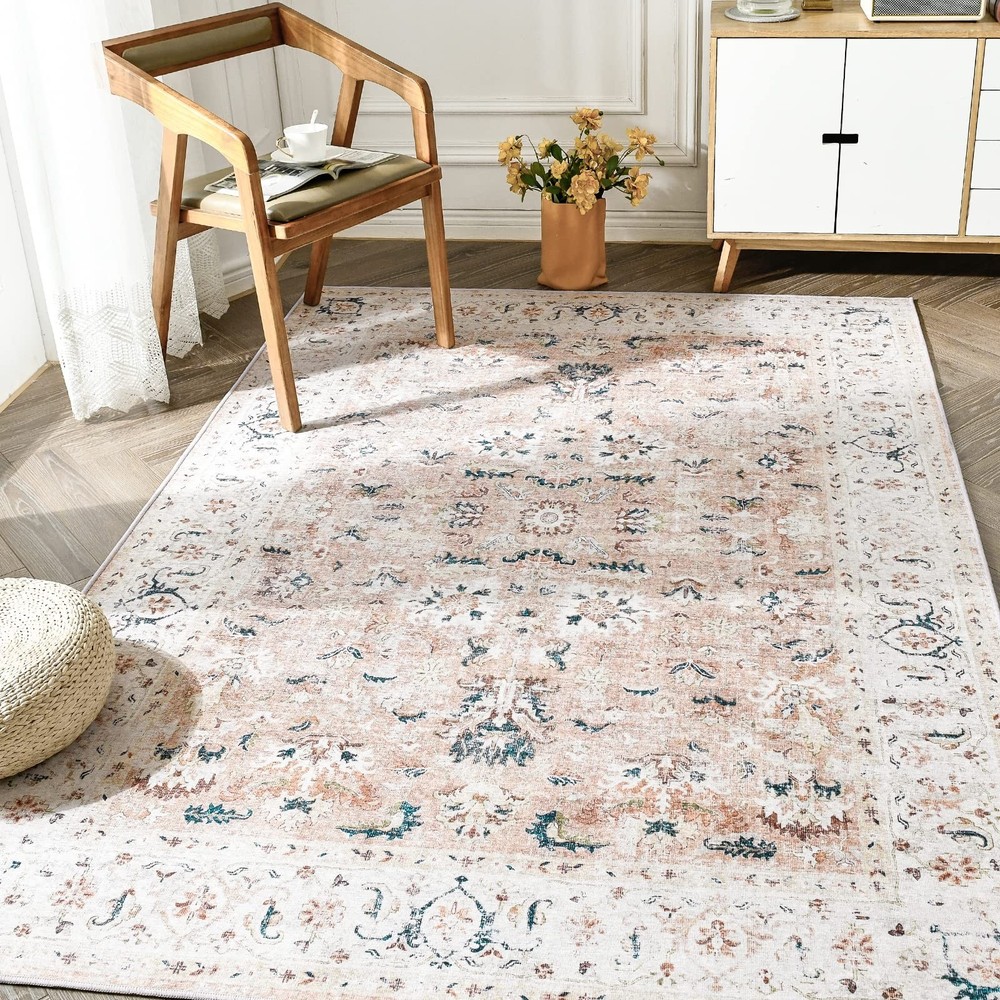 Jinchan Washable 3x5 Vintage Boho Floral Entryway Rug Non-Slip Floor Mat