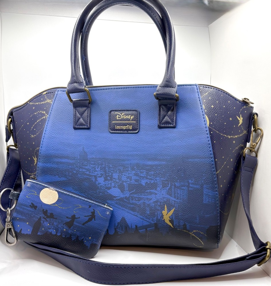 Loungefly Disney Parks Peter Pan Night Sky Blue Satchel Bag + Coin Purse (Read)