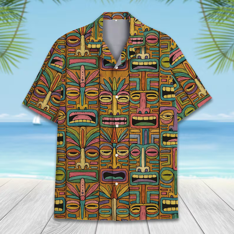 Tiki Mask Hawaii Shirt Men Women Aloha Beach Summer Vacation